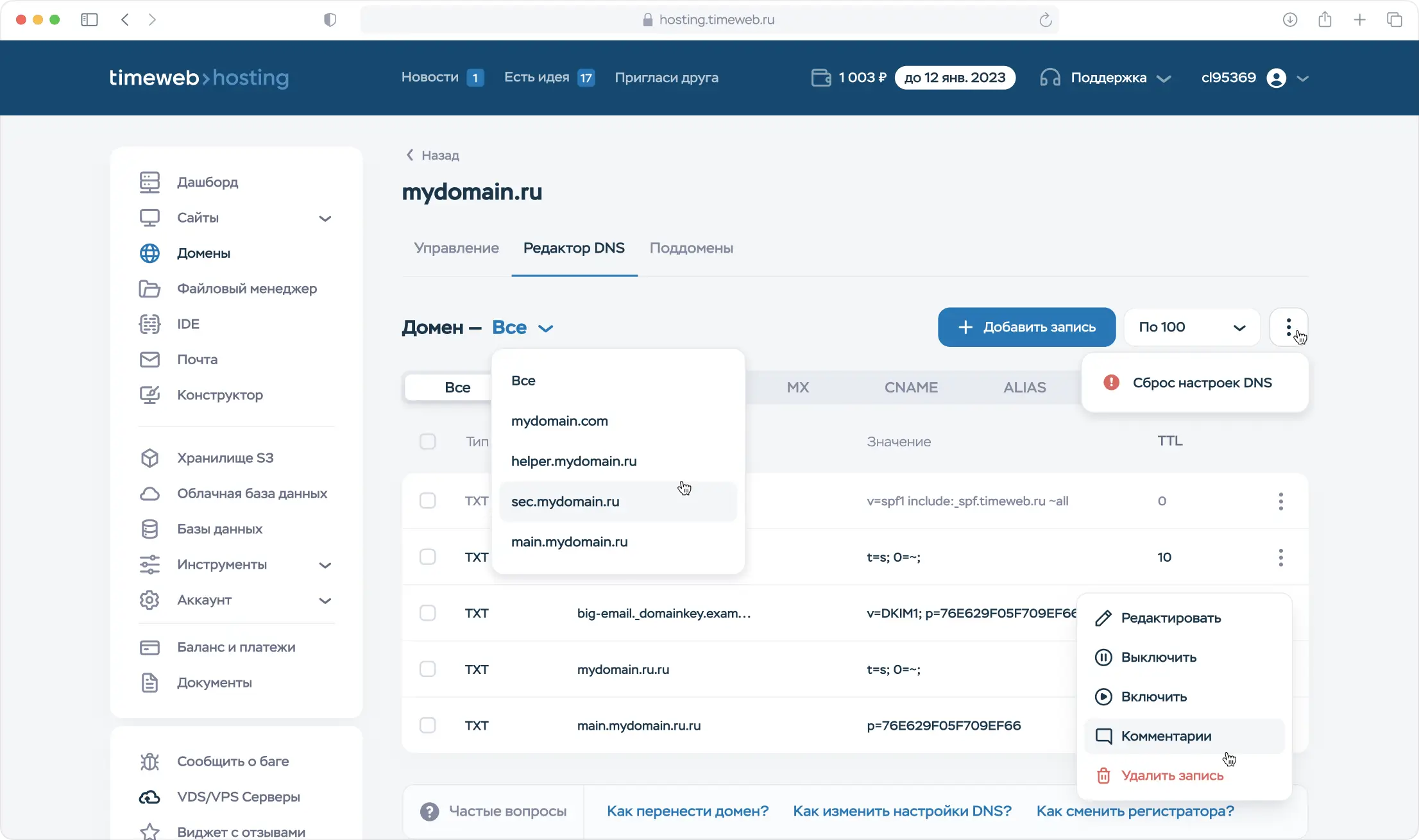 Широкие возможности управления DNS-записями